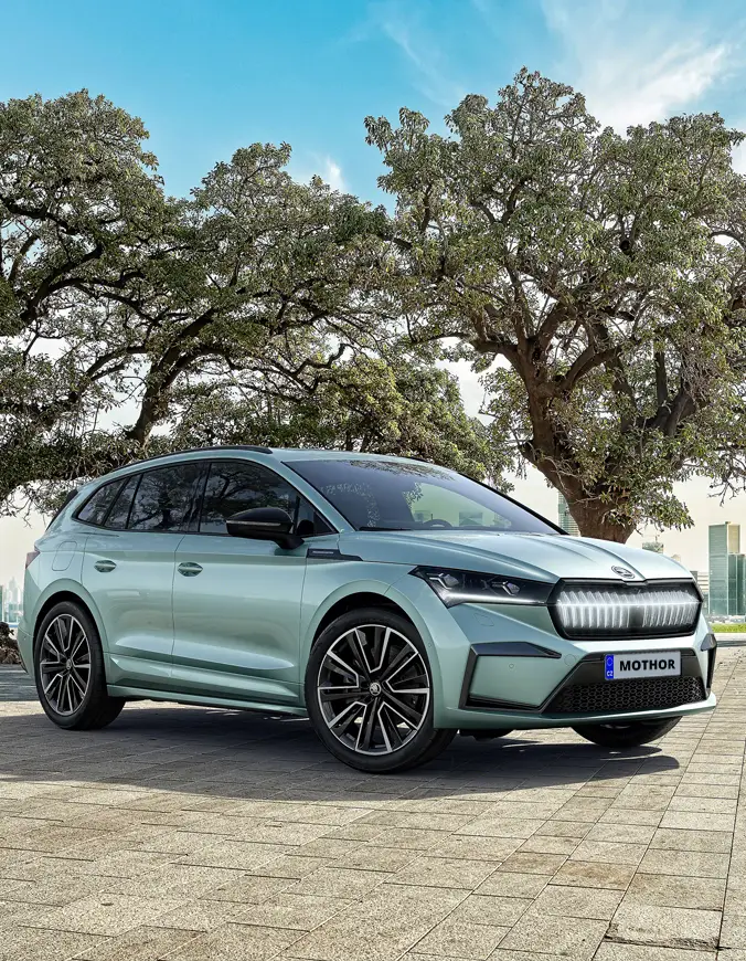 Der Skoda Enyaq - Frontansicht- Jetzt den Enyaq bei deinem Skoda Autohaus Thormann / Mothor in Stendal, Gardelegen oder Brandenburg  bestellen!